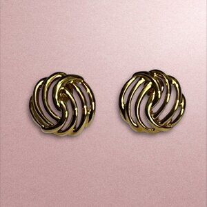 Vintage Gold-Tone Swirl Pierced Earrings Retro Statement Jewelry Elegant Design